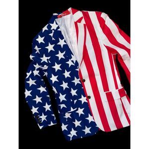Shinesty The Tommy J American Flag‎ Suit Jacket Sz 36 Men's 4th Of July Spirit
